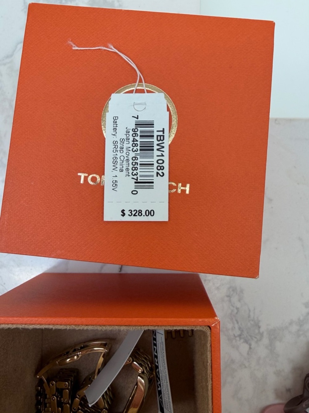 Tory Burch Gold-Tone Rectangular Mother-of-Pearl Bracelet Watch - Picture 5 of 6